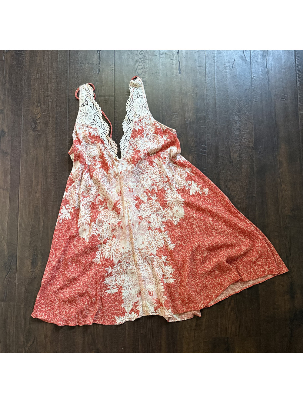 Free People Coral Toile Lace Mini Dress Open Back Boho XS